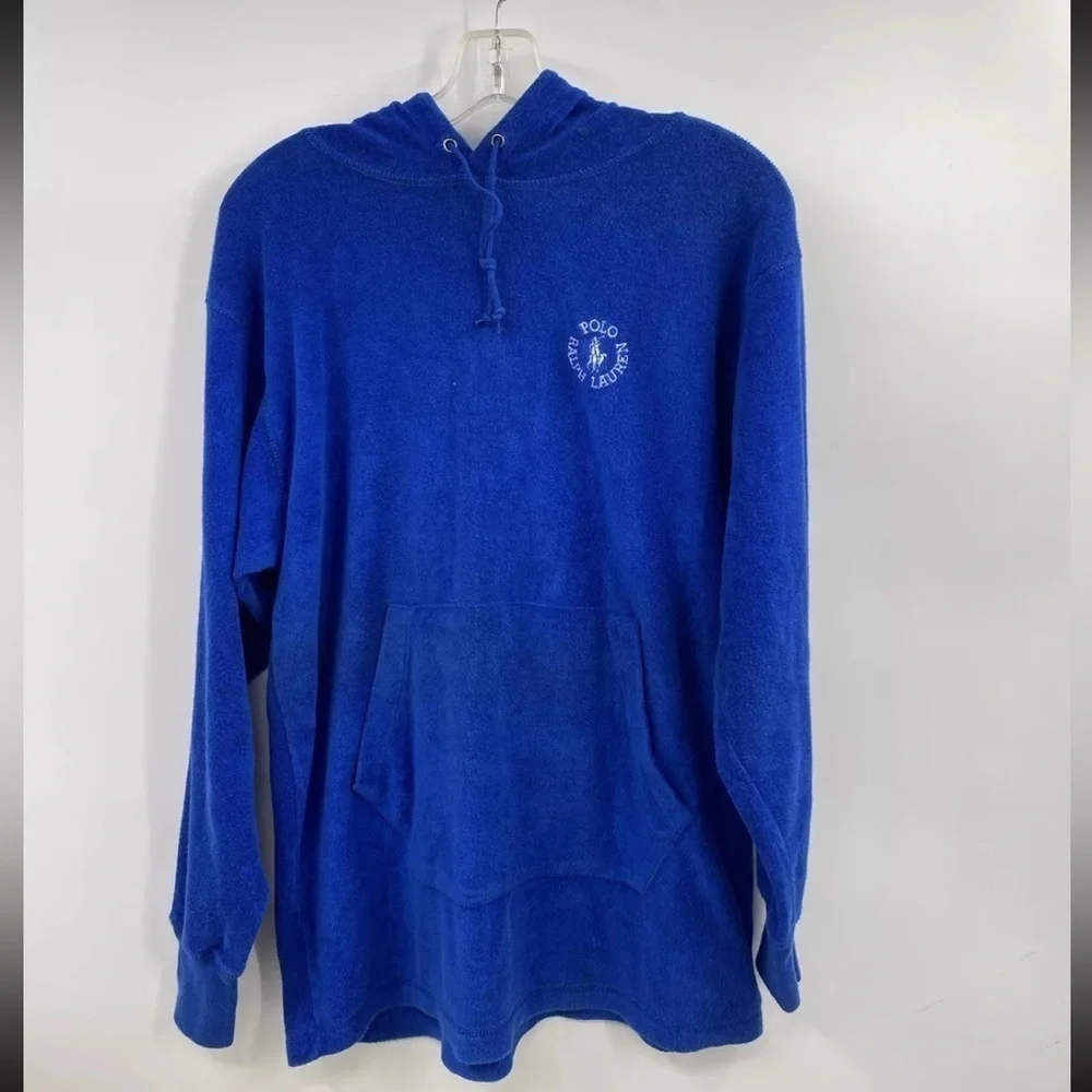 Polo Ralph Lauren Hoodie Men M Blue French Terry Sweater Pony Logo Y2K Vintage
